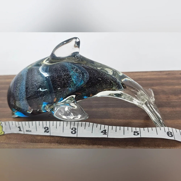 Dolphin Figurine Hand Blown Crystal Glass  Paperweight Multicolor Space  6x3 - Picture 7 of 8